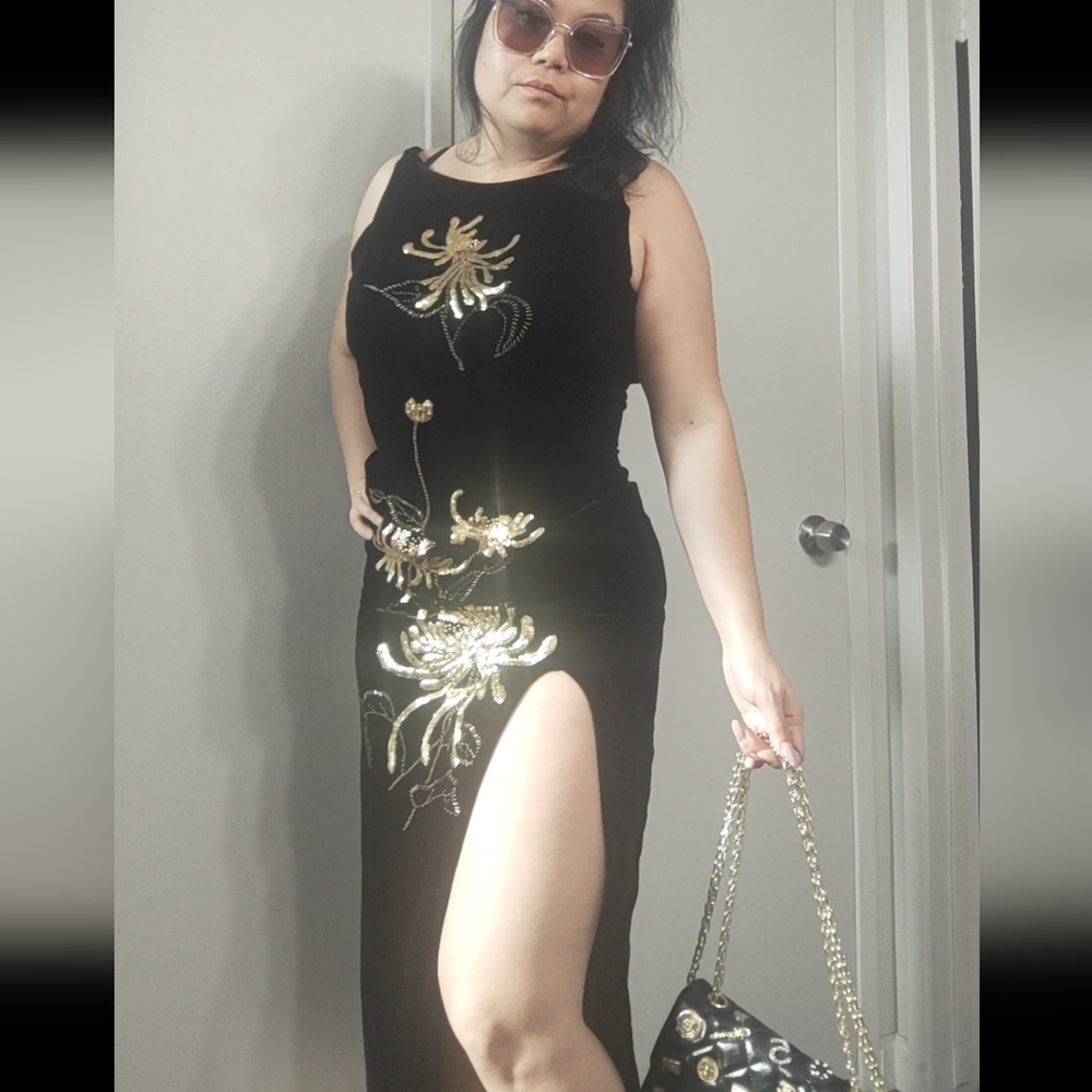 Elegant Black and Gold Floral Dress